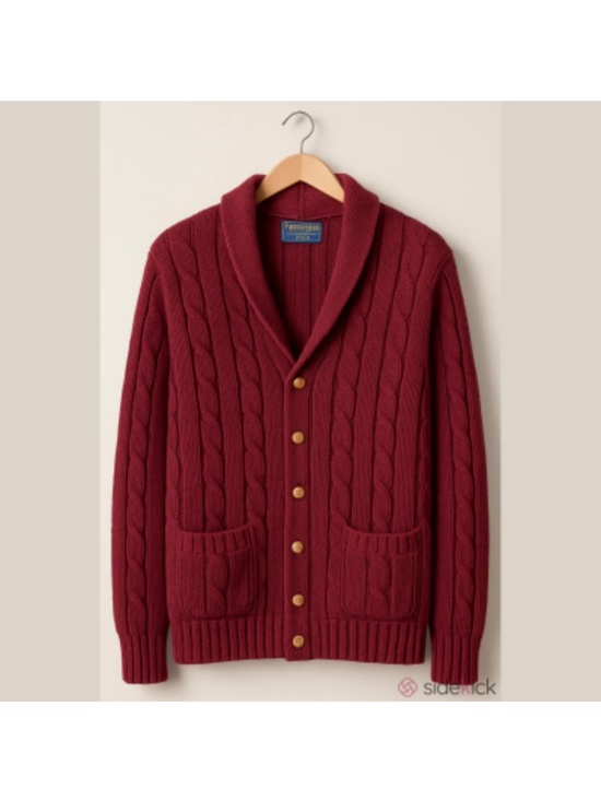 Charter Club Other - Charter Club Men's Cable Knit Shawl Collar Cardigan in Burgundy Wool Large